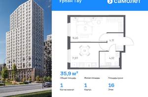 1-к квартира, вторичка, 36м2, 16/25 этаж