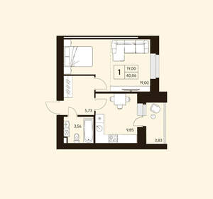 1-к квартира, вторичка, 40м2, 9/10 этаж