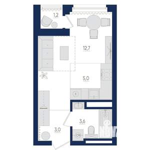 1-к квартира, вторичка, 25м2, 11/22 этаж