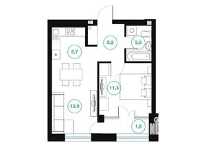 2-к квартира, строящийся дом, 42м2, 7/25 этаж
