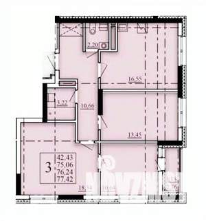 3-к квартира, строящийся дом, 76м2, 4/25 этаж