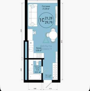 Студия квартира, вторичка, 30м2, 19/25 этаж