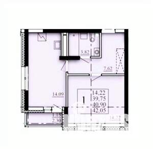 1-к квартира, строящийся дом, 41м2, 7/25 этаж