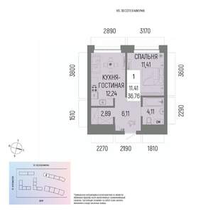 1-к квартира, вторичка, 37м2, 12/22 этаж