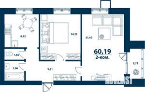 2-к квартира, вторичка, 60м2, 1/5 этаж