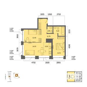 3-к квартира, вторичка, 65м2, 21/32 этаж