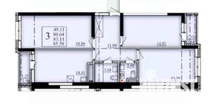 3-к квартира, строящийся дом, 83м2, 15/25 этаж
