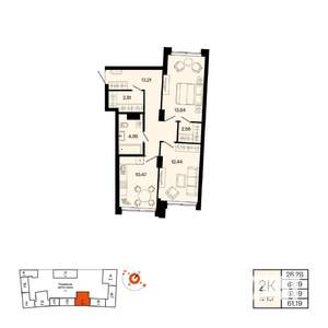 2-к квартира, вторичка, 61м2, 4/31 этаж