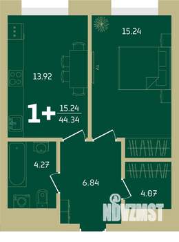 1-к квартира, строящийся дом, 44м2, 26/32 этаж