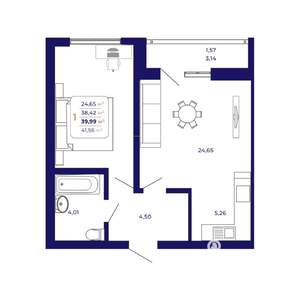 1-к квартира, строящийся дом, 40м2, 2/21 этаж