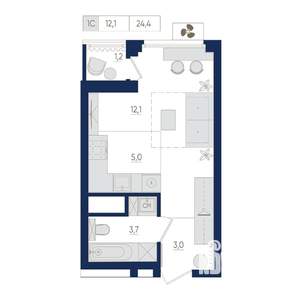 1-к квартира, вторичка, 24м2, 7/22 этаж