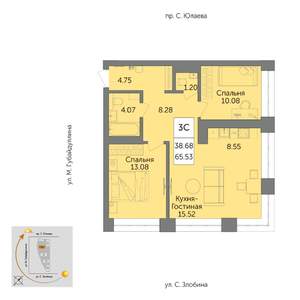 3-к квартира, вторичка, 65м2, 19/25 этаж