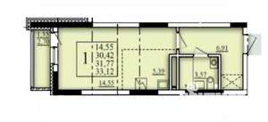 1-к квартира, строящийся дом, 32м2, 9/25 этаж