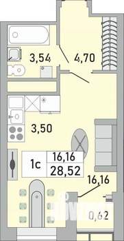 1-к квартира, вторичка, 29м2, 11/24 этаж