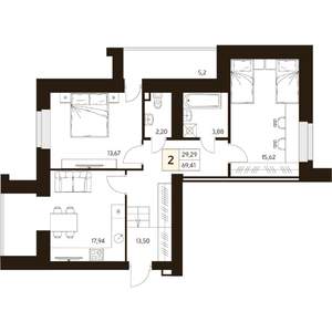 2-к квартира, вторичка, 69м2, 1/10 этаж