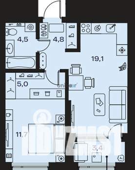 2-к квартира, вторичка, 47м2, 3/31 этаж