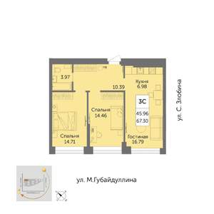 3-к квартира, вторичка, 67м2, 32/32 этаж