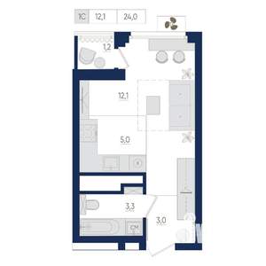 1-к квартира, вторичка, 24м2, 11/22 этаж