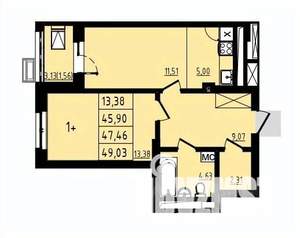 1-к квартира, вторичка, 47м2, 4/25 этаж