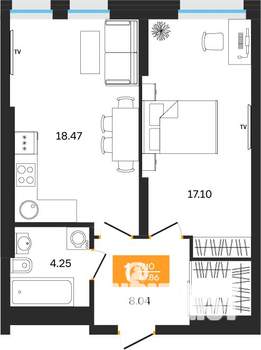 1-к квартира, вторичка, 48м2, 7/25 этаж