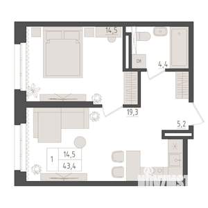 1-к квартира, вторичка, 43м2, 3/5 этаж