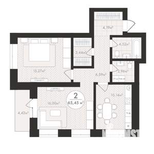 2-к квартира, строящийся дом, 65м2, 19/24 этаж