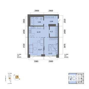2-к квартира, вторичка, 53м2, 19/32 этаж