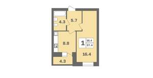 1-к квартира, вторичка, 38м2, 4/12 этаж