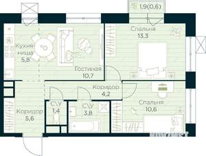 2-к квартира, вторичка, 56м2, 7/10 этаж