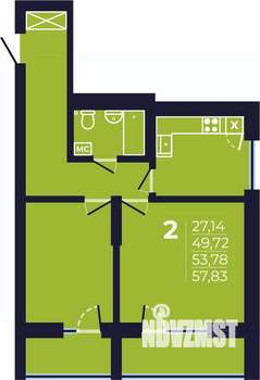2-к квартира, строящийся дом, 54м2, 3/25 этаж