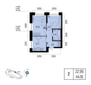 2-к квартира, вторичка, 44м2, 9/13 этаж
