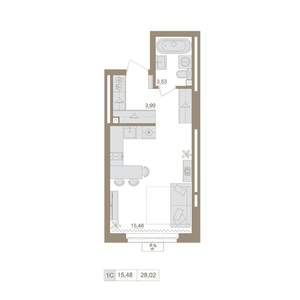 1-к квартира, вторичка, 28м2, 16/20 этаж