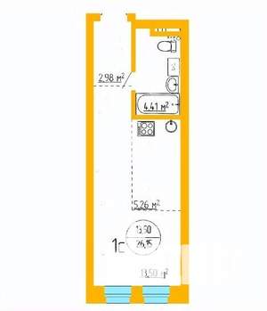 1-к квартира, строящийся дом, 26м2, 8/16 этаж