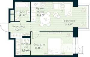 1-к квартира, строящийся дом, 47м2, 15/30 этаж