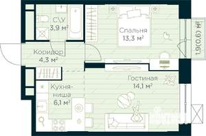 1-к квартира, строящийся дом, 42м2, 15/30 этаж