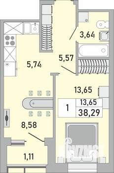 1-к квартира, вторичка, 38м2, 18/24 этаж
