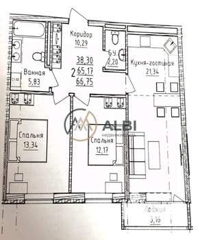 2-к квартира, вторичка, 67м2, 7/25 этаж