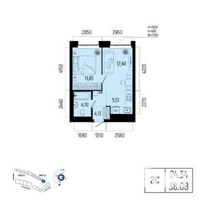 1-к квартира, вторичка, 38м2, 10/25 этаж