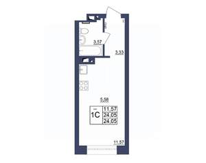 Студия квартира, строящийся дом, 24м2, 24/34 этаж
