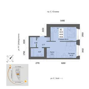 2-к квартира, вторичка, 50м2, 18/32 этаж