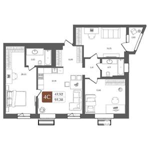 4-к квартира, строящийся дом, 97м2, 4/21 этаж