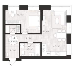 1-к квартира, строящийся дом, 56м2, 8/24 этаж