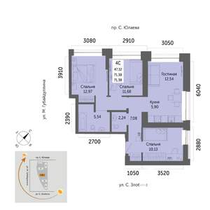 4-к квартира, вторичка, 71м2, 24/32 этаж