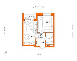 1-к квартира, строящийся дом, 42м2, 11/25 этаж