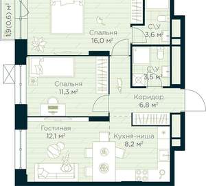 2-к квартира, вторичка, 62м2, 17/30 этаж