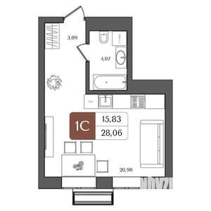 1-к квартира, вторичка, 28м2, 10/21 этаж