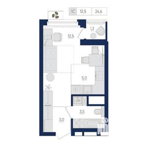 1-к квартира, вторичка, 25м2, 6/22 этаж