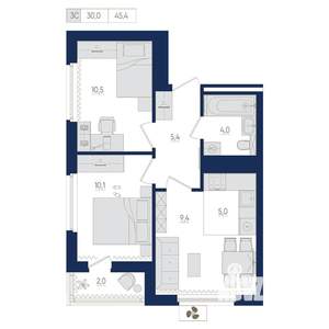 3-к квартира, вторичка, 45м2, 7/22 этаж