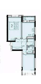 2-к квартира, строящийся дом, 59м2, 8/25 этаж