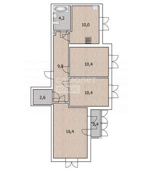 3-к квартира, вторичка, 64м2, 2/6 этаж